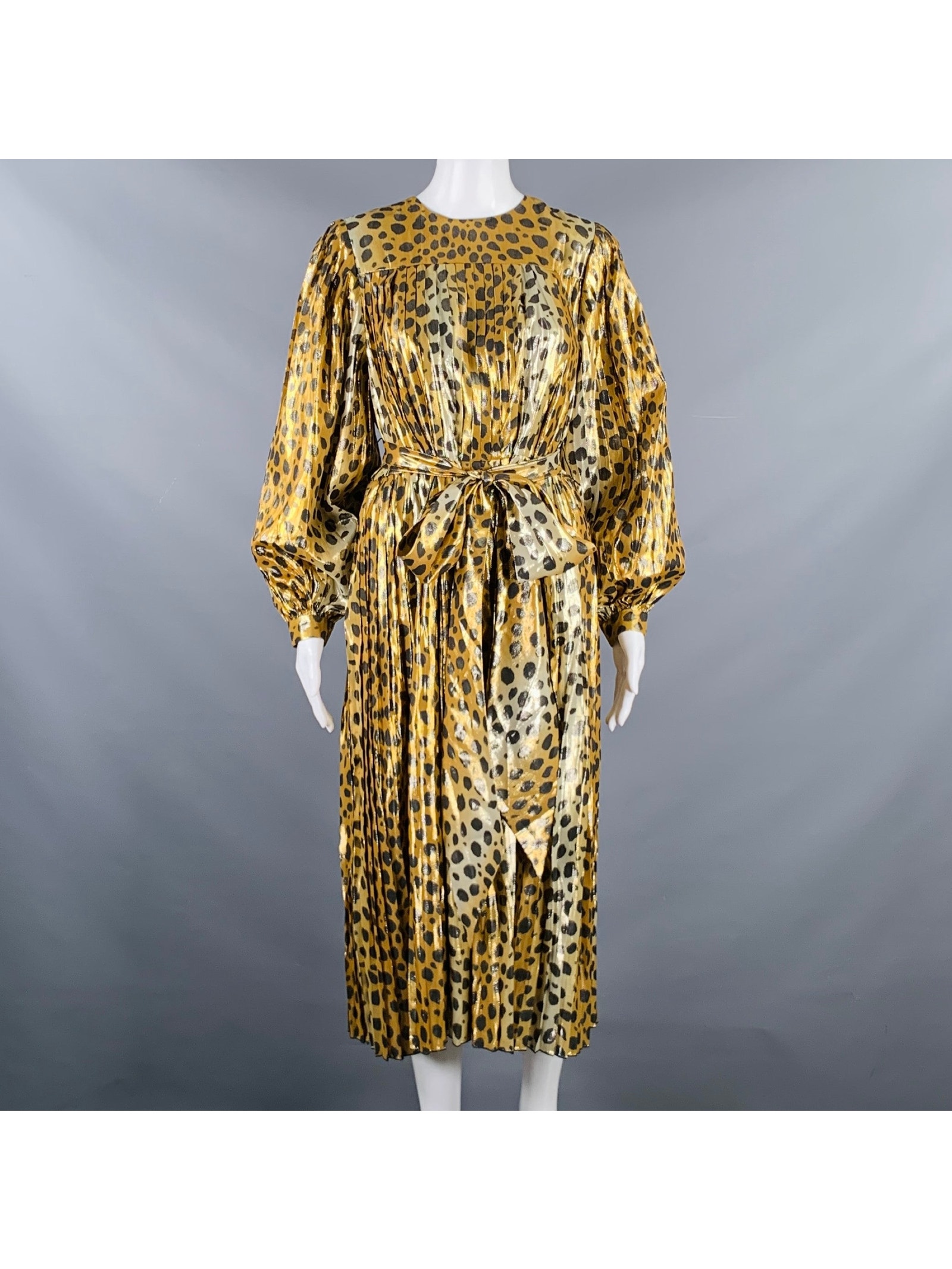 Marc Jacobs Size 2 Gold Black Silk Metallic Animal Print Pleated Dress